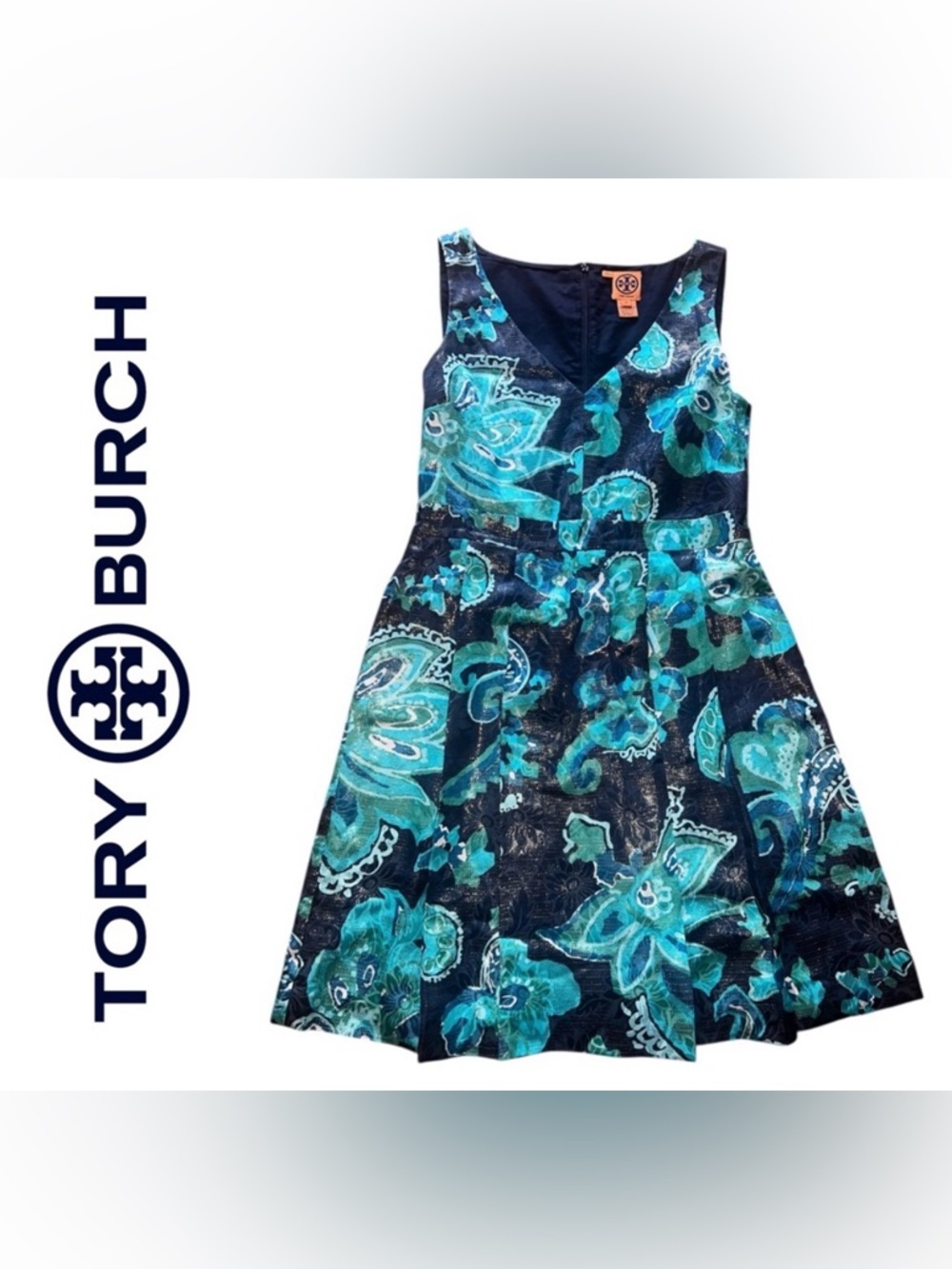 Tory Burch Silk V-Neck Fit Flare Dress